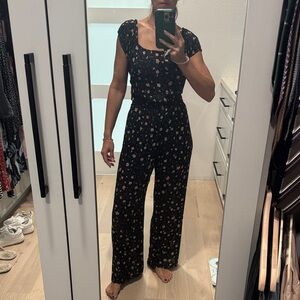 Tiare Hawaii wide leg Black Floral Jumpsuit